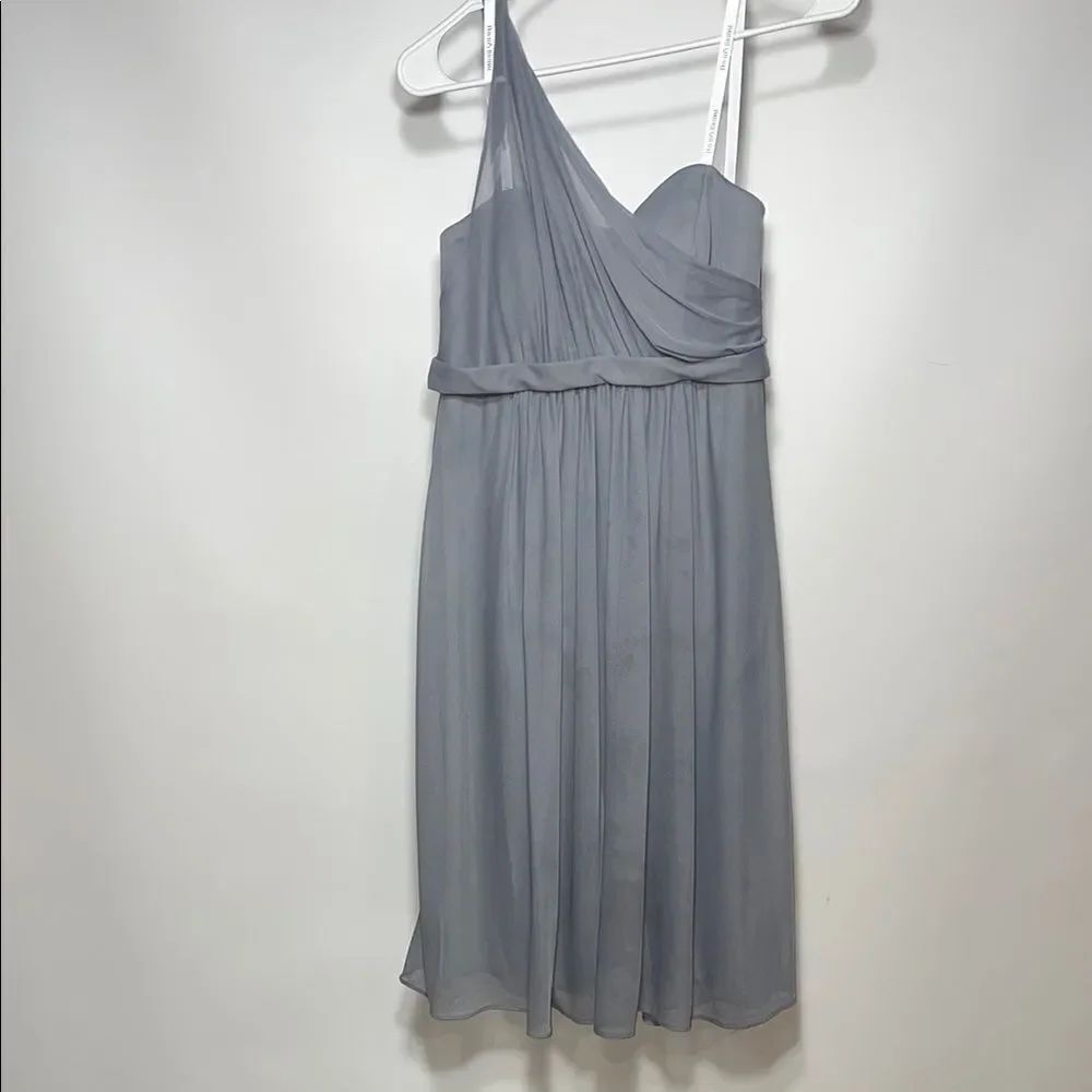 David's Bridal Gray One Shoulder Dress